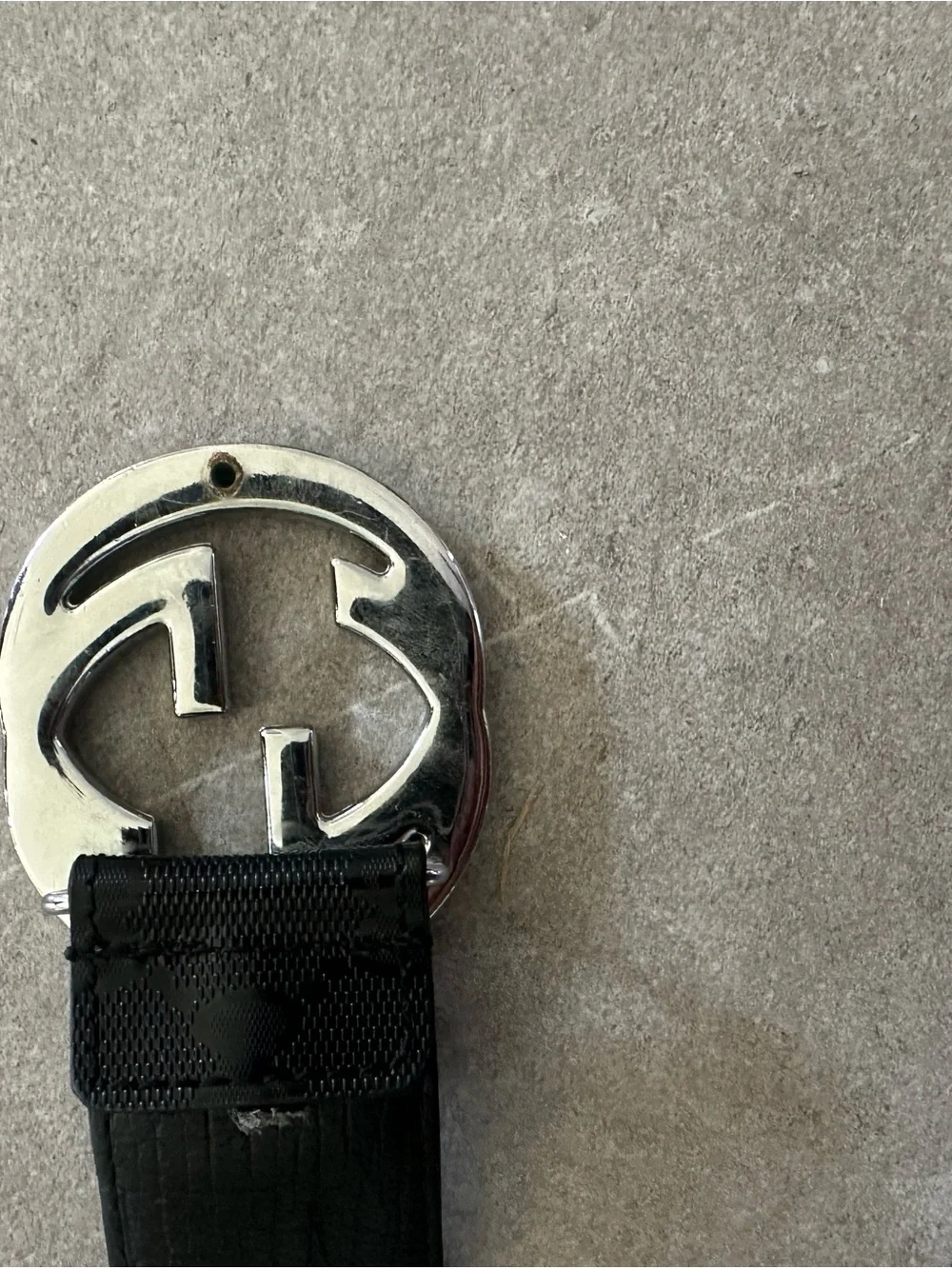 Gucci Black Canvas Monogram Belt Silver GG